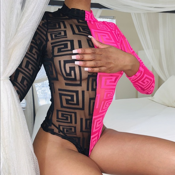 Black & Pink Sheer Bodysuit 😍 - Picture 1 of 3